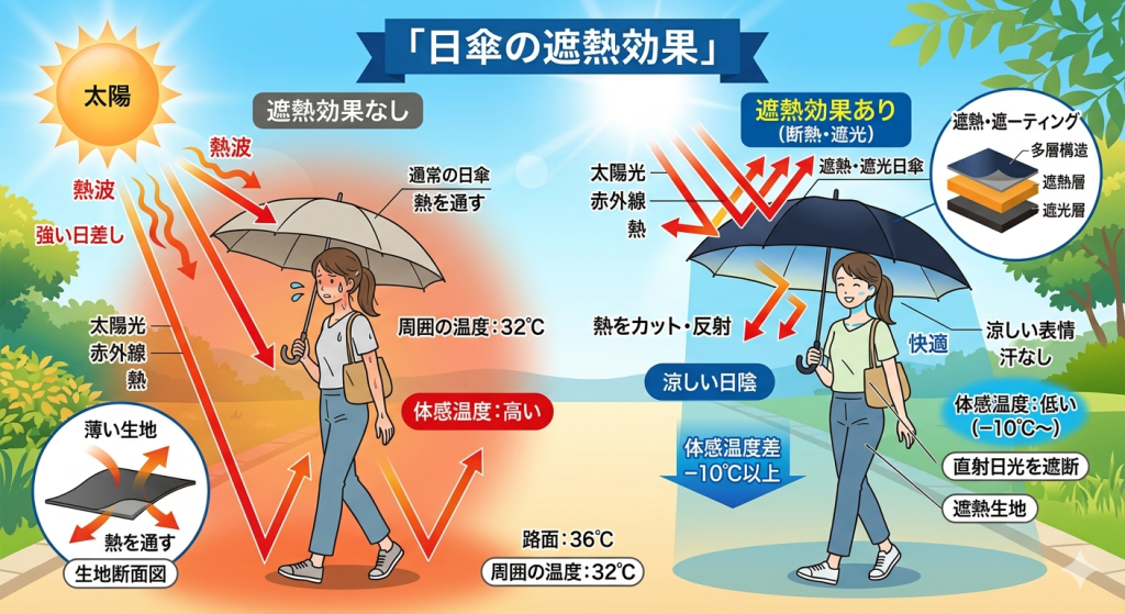 名入れグラデーション日傘を使うと得られる抜群の遮熱効果PARCELA