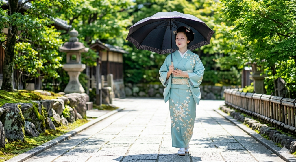 和装の方が日傘を必ずさすわけ。名入れグラデーション日傘（晴雨兼用）PARCELA