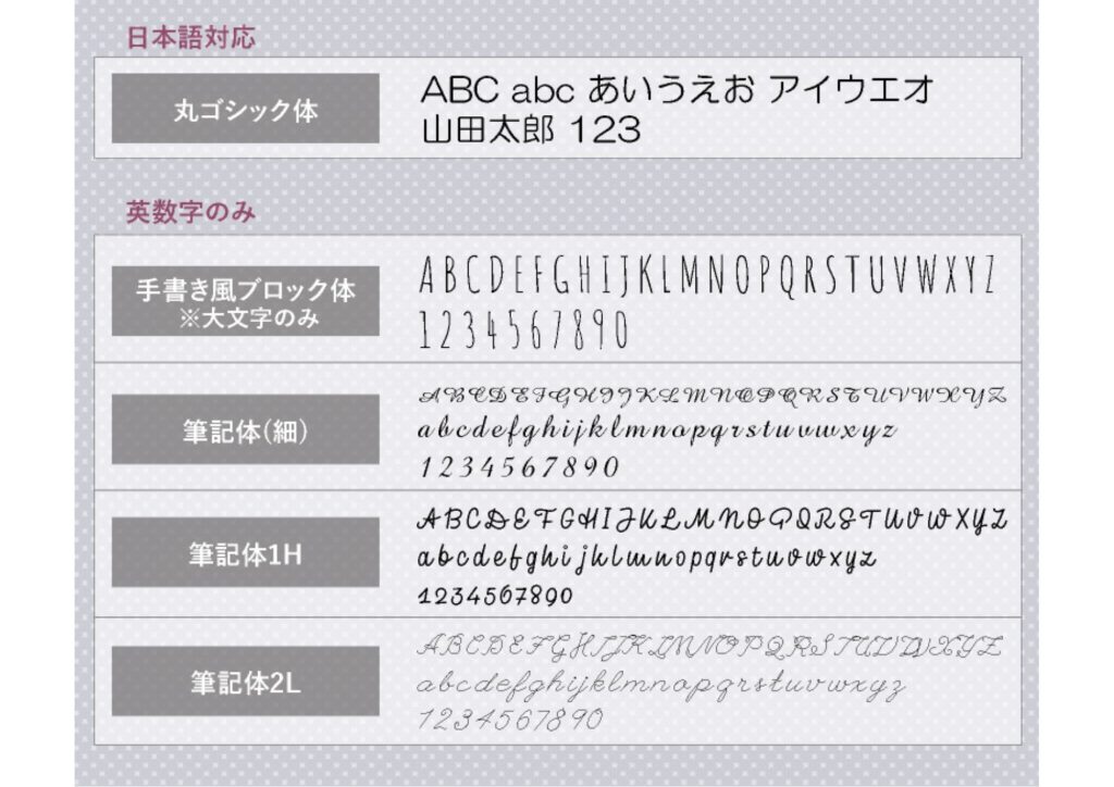 スヌーピー名入れウォーターボトルの書体見本